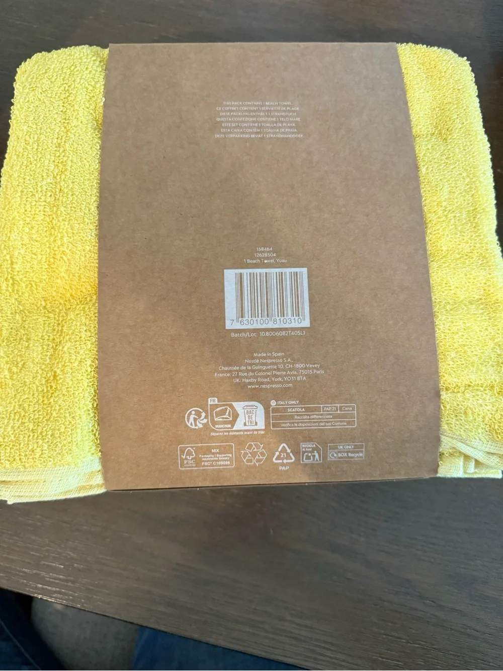 Nespresso Limited Edition Yellow Graphic Beach Towel